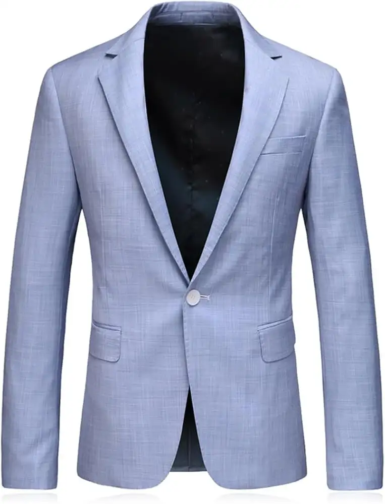 Light blue single-breasted blazer displayed on a mannequin