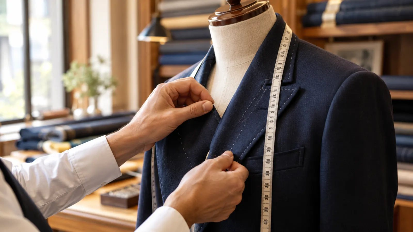 24-hour suit service in Bangkok: a tailor finishing a navy custom-made suit