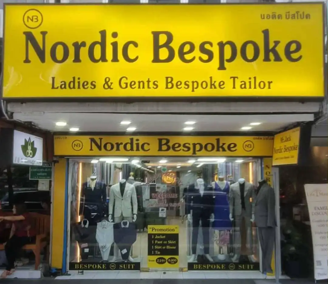 Nordic Bespoke Tailor storefront signage for ladies and gents bespoke tailoring